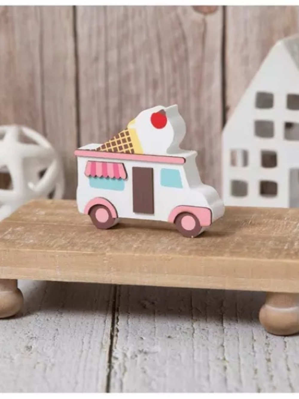 Ice Cream Truck Wooden Home Decor - Pink and White